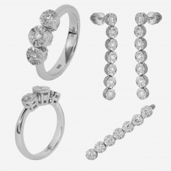 Золотой комплект, кольцо и серьги с кулоном с бриллиантами, арт. 010421.03.03 