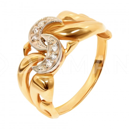 Золотой комплект, кольцо и серьги с цирконием, арт. 100421.03.07