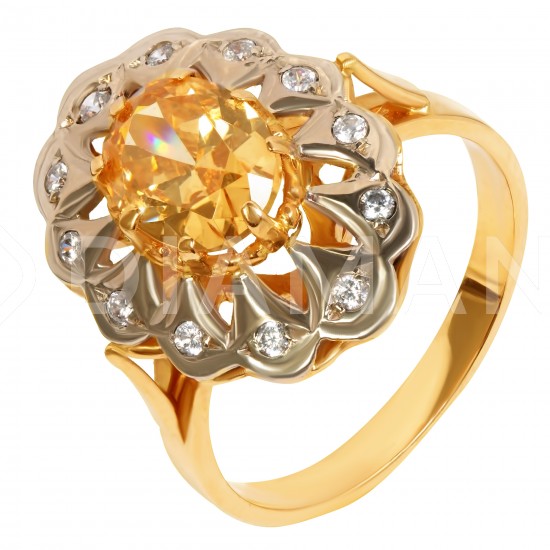 Золотой комплект, кольцо и серьги с цирконием, арт. 100421.03.12