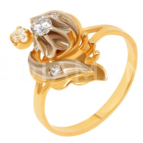 Золотой комплект, кольцо и серьги с цирконием, арт. 100421.03.14