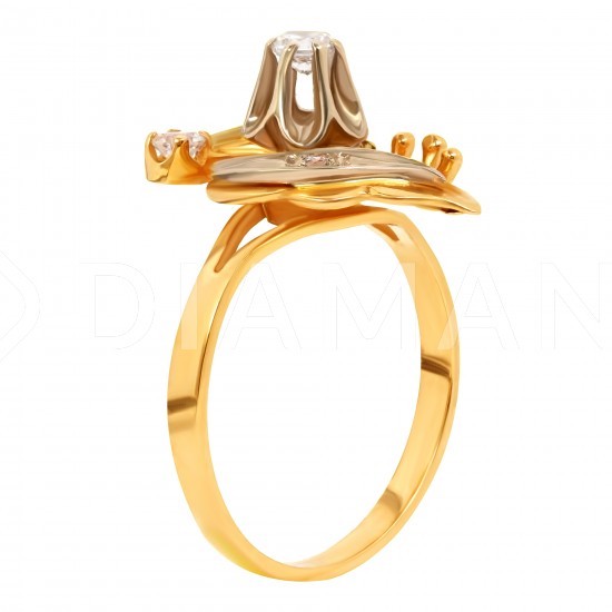 Золотой комплект, кольцо и серьги с цирконием, арт. 100421.03.14