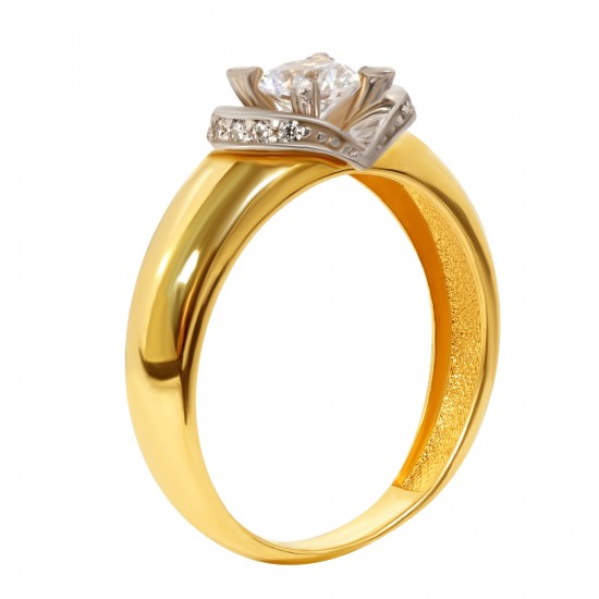 Золотой комплект, кольцо и серьги с цирконием, арт. 100421.03.17