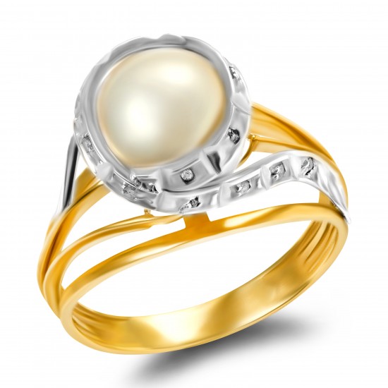 Золотое кольцо с жемчугом и бриллиантом арт. 141021.07.11