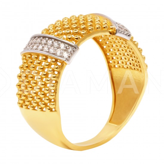 Золотой комплект, кольцо и серьги с цирконием, арт. 150621.04.16