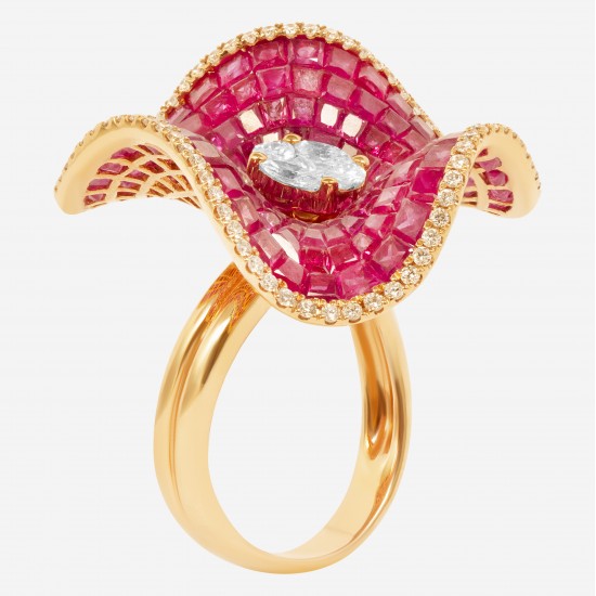 Золотое кольцо с рубинами и бриллиантами, арт. 160421.04.01