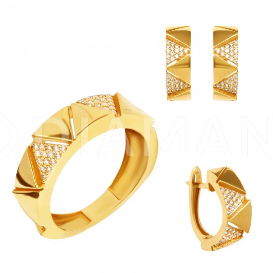 Золотой комплект, кольцо и серьги, арт. 160621.04.04