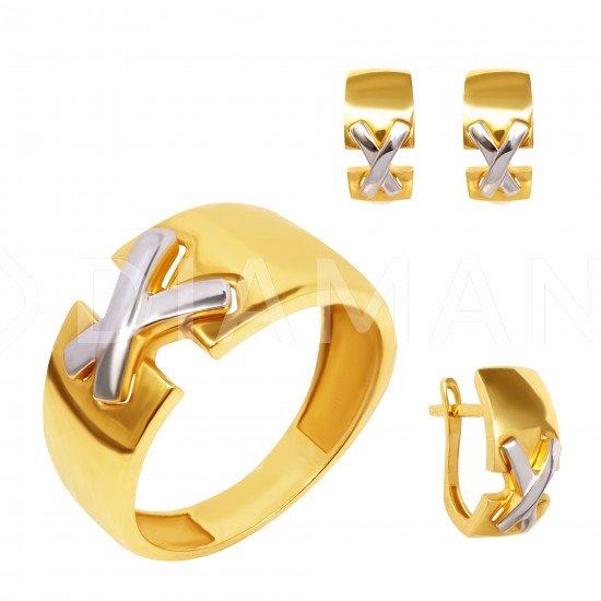 Золотой комплект, кольцо и серьги, арт. 160621.04.05