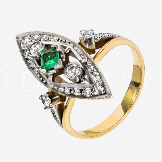 Золотое кольцо с бриллиантами и изумрудом, арт. 170421.04.06