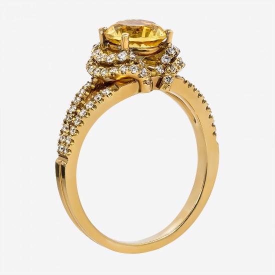Золотое кольцо с бриллиантами и цитрином, арт. 170421.04.08 