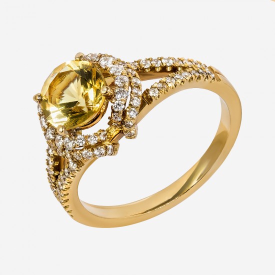 Золотое кольцо с бриллиантами и цитрином, арт. 170421.04.08 