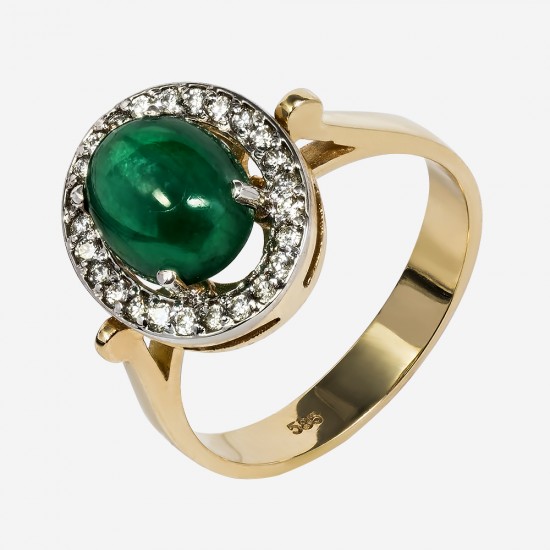 Золотое кольцо с бриллиантами и изумрудом, арт. 170421.04.15