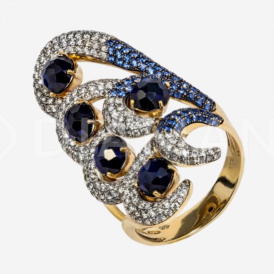 Золотое кольцо с бриллиантами и сапфирами, арт. 170421.04.22