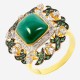 Золотой комплект, кольцо и серьги с хризолитом и бриллиантом, арт. 210421.04.06