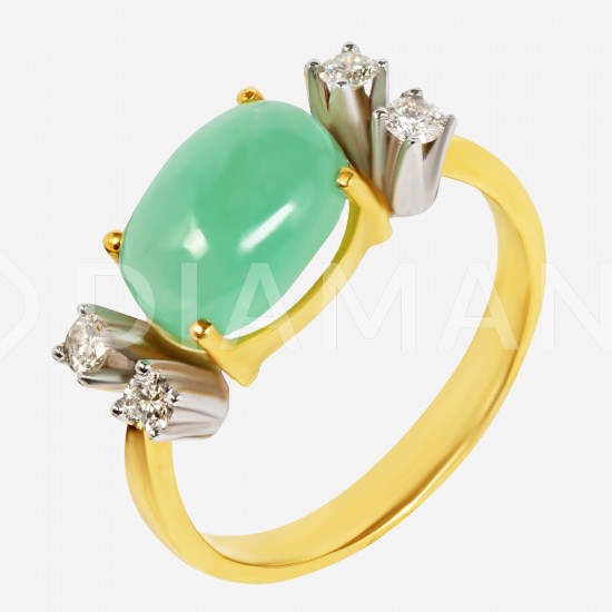 Золотой комплект, кольцо и серьги с изумрудом и бриллиантом, арт. 210421.04.07