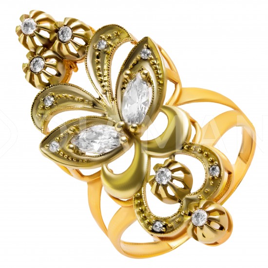 Золотой комплект, кольцо и серьги, арт. 210821.07.10