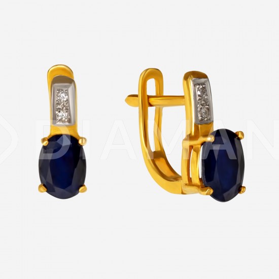 Золотой комплект, кольцо и серьги с сапфиром, арт. 300321.03.01