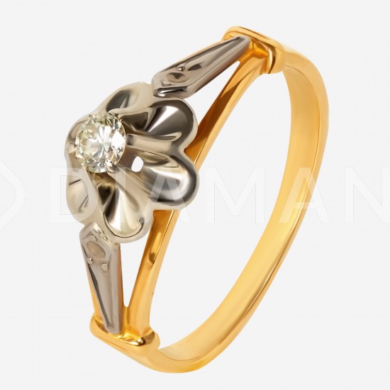 Золотой комплект, кольцо и серьги с бриллиантом, арт. 300321.03.06