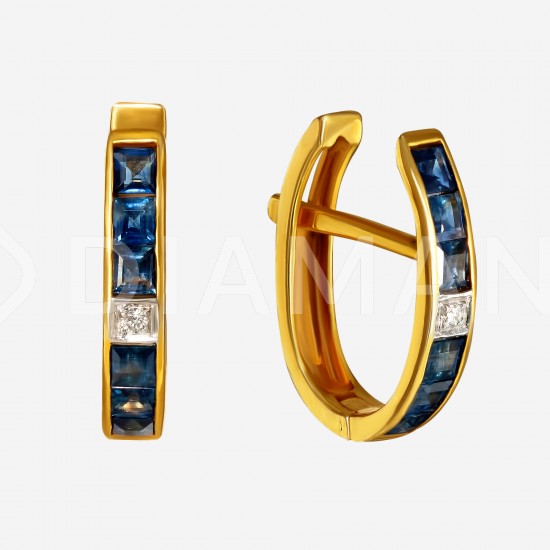Золотой комплект, кольцо и серьги с сапфиром, арт. 300321.03.08