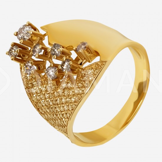 Золотой комплект, кольцо и серьги с бриллиантом, арт. 300321.03.10
