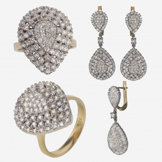 Золотой комплект, кольцо и серьги с бриллиантом, арт. 300321.03.11
