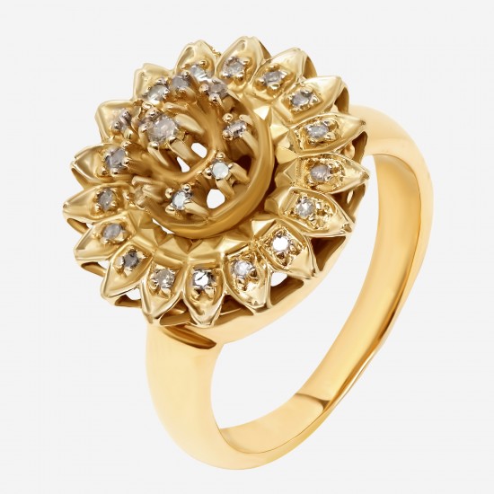 Золотой комплект, кольцо и серьги с бриллиантом, арт. 300321.03.13