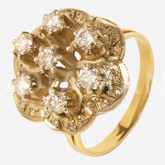 Золотой комплект, кольцо и серьги с бриллиантом, арт. 300321.03.14