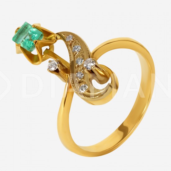 Золотой комплект, кольцо и серьги с изумрудом, арт. 310321.03.03