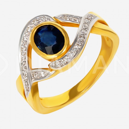 Золотой комплект, кольцо и серьги с сапфиром, арт. 310321.03.07 