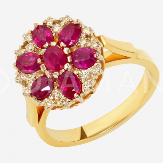 Золотой комплект, кольцо и серьги с рубином, арт. 310321.03.09