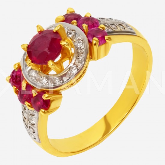 Золотой комплект, кольцо и серьги с рубином, арт. 310321.03.12